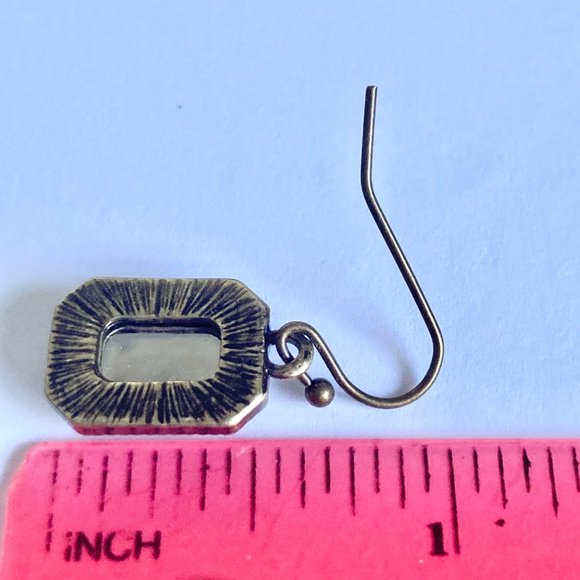 Emerald Radiant Cut Champagne Topaz Crystal Earrings Brass Gold Tone Dangle - Picture 12 of 12